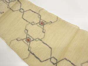 紗紬幾何学模様織り出し名古屋帯